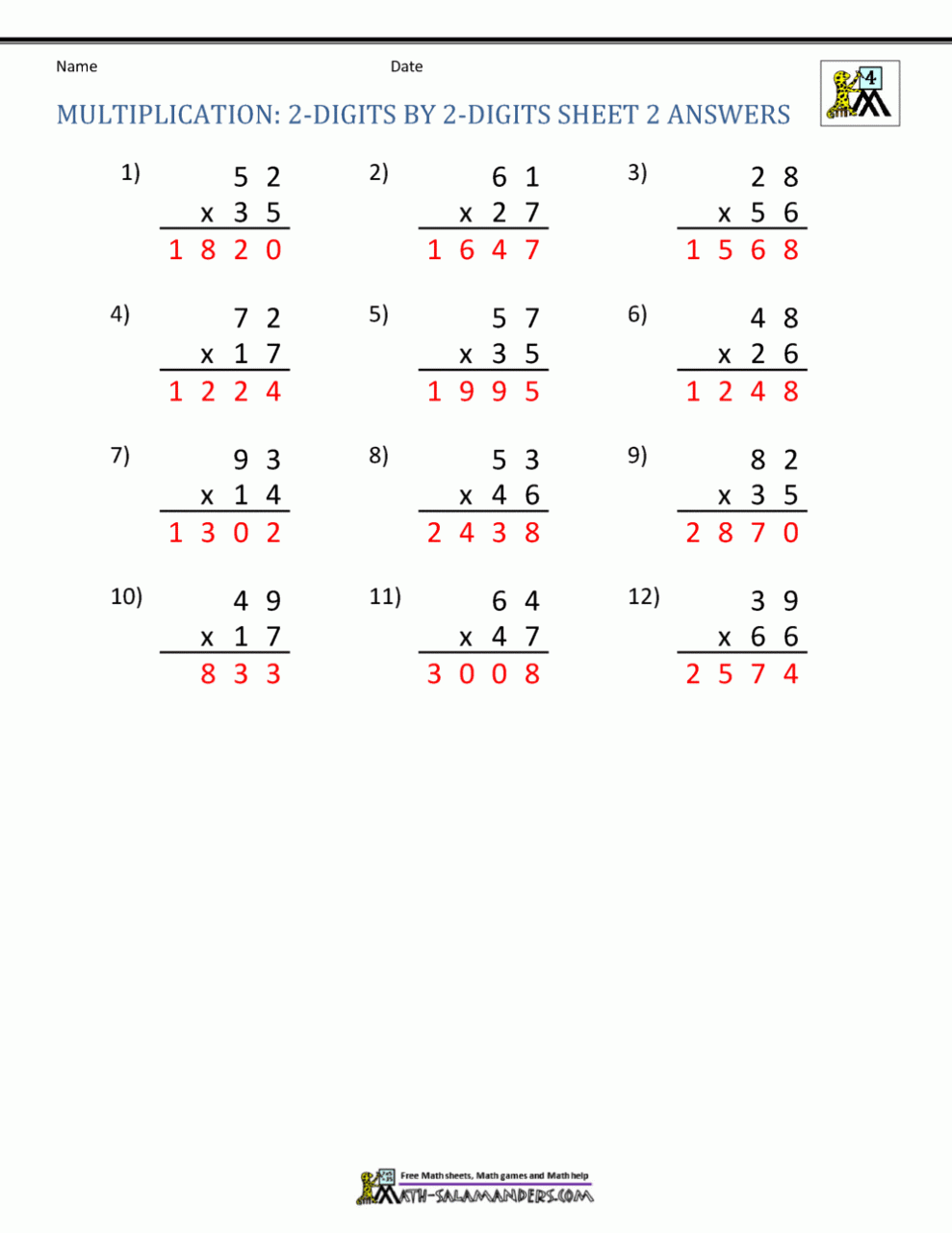 Math Worksheets 4Th Grade Multiplication