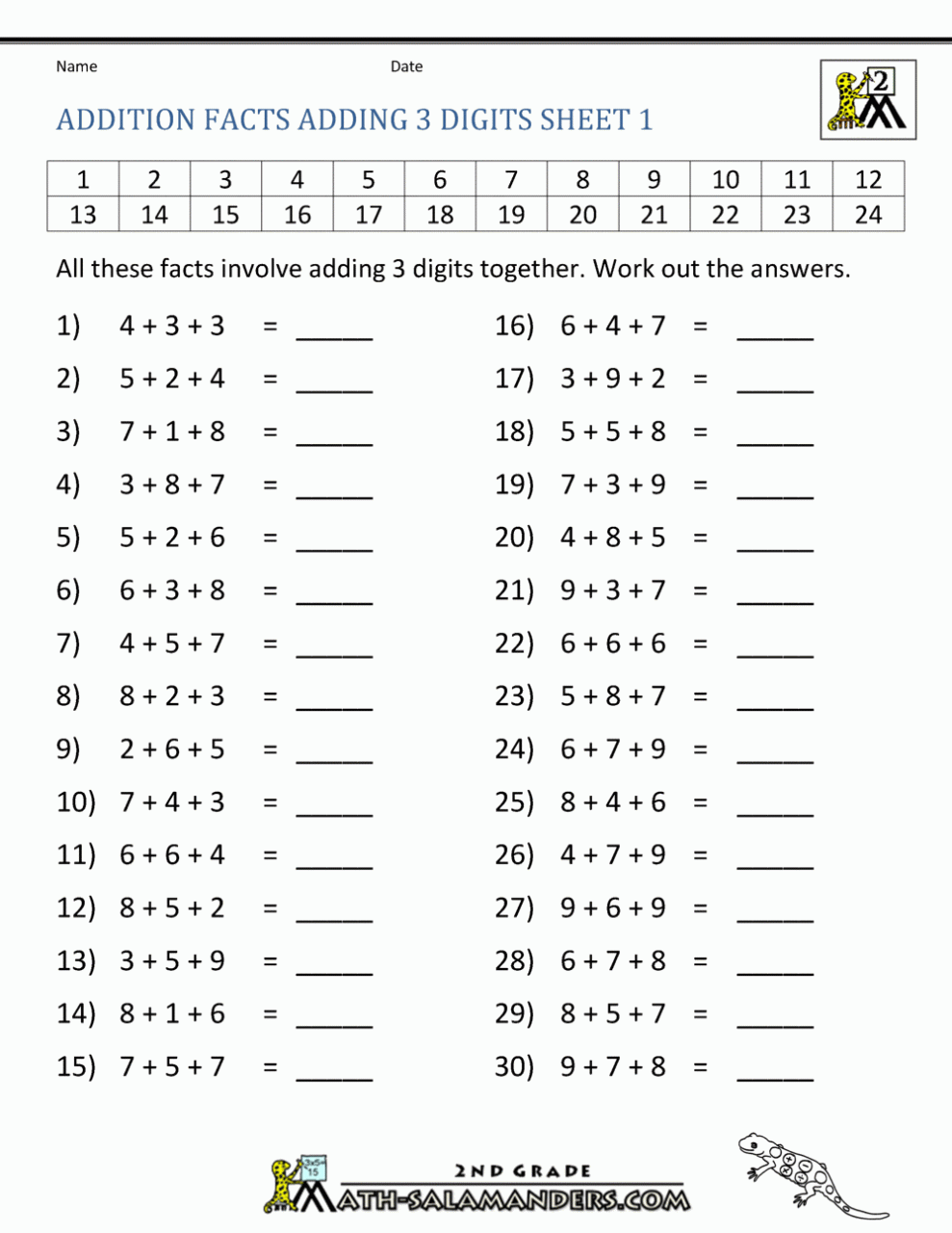 Addition Facts Worksheets Free