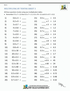 Math Worksheets For 5th Grade Decimals decimal multiplication up to 2