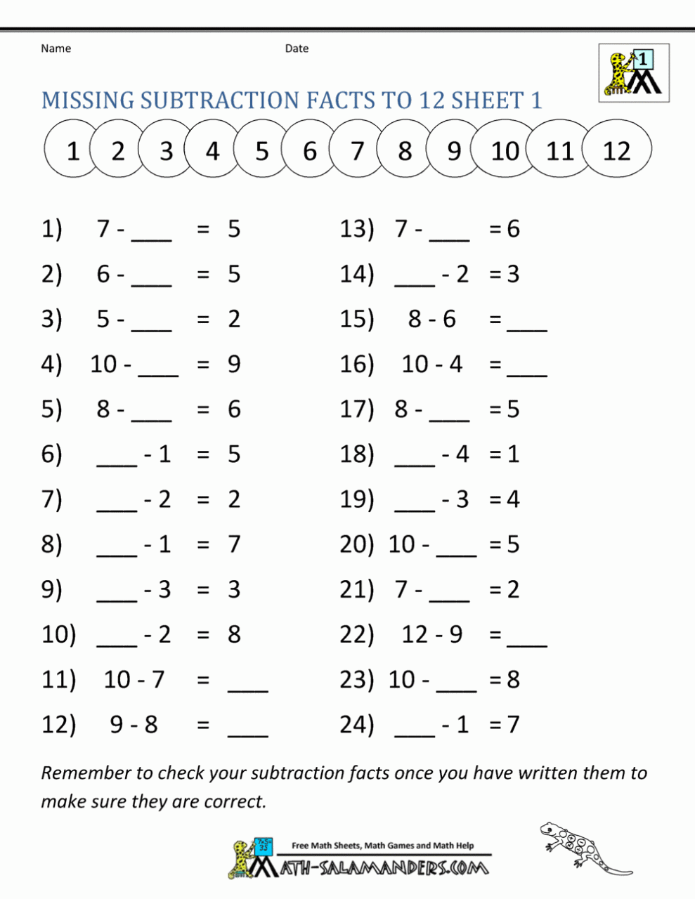 Missing Number Addition And Subtraction Worksheets Pdf Grade 1