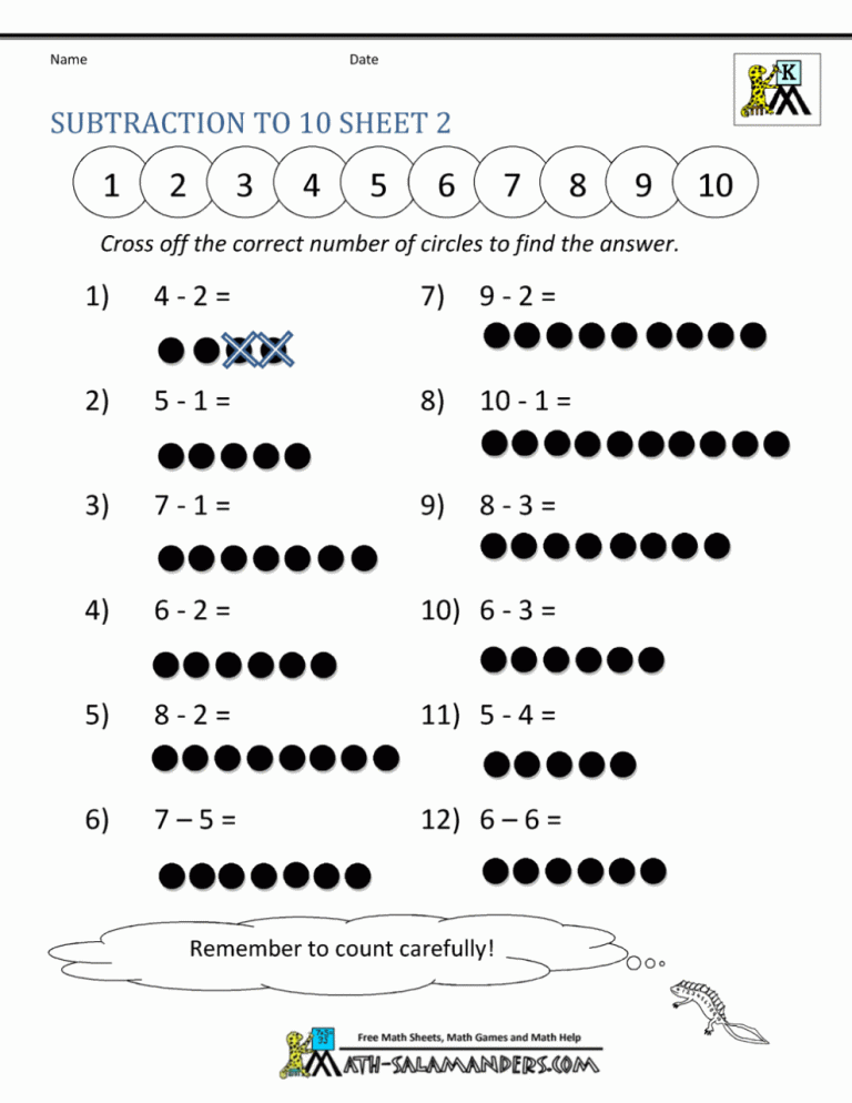 Addition And Subtraction Facts To 10 Worksheets