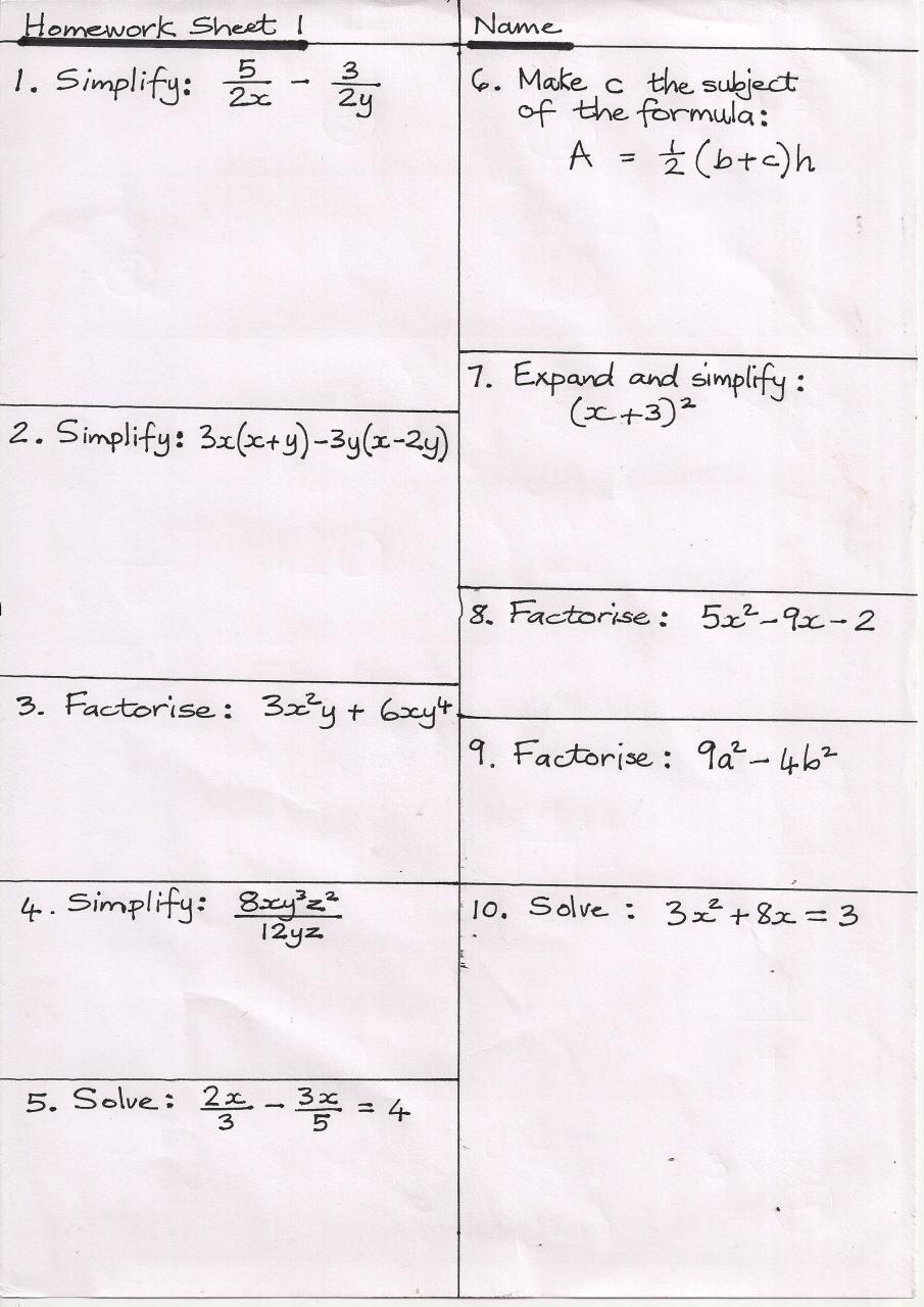 Algebra Equations Worksheets Gcse