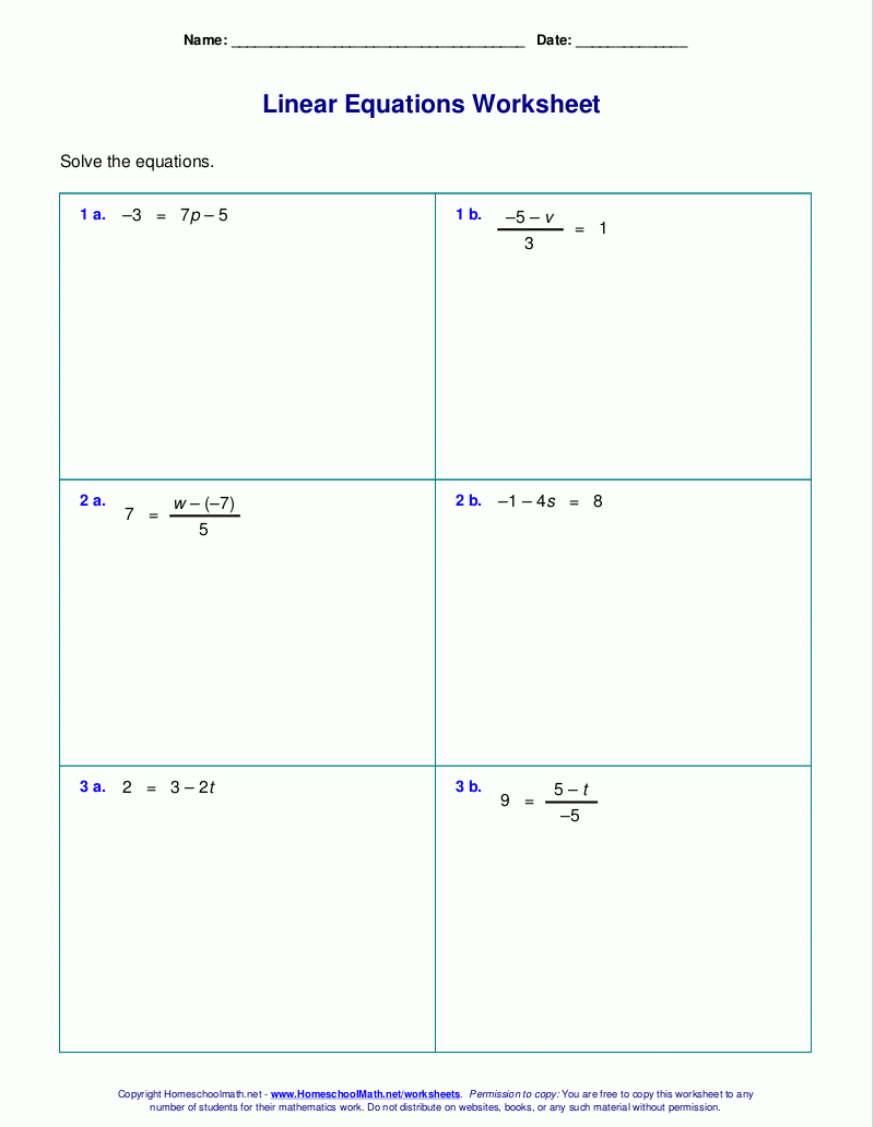Algebra 1 Worksheets Free Printable