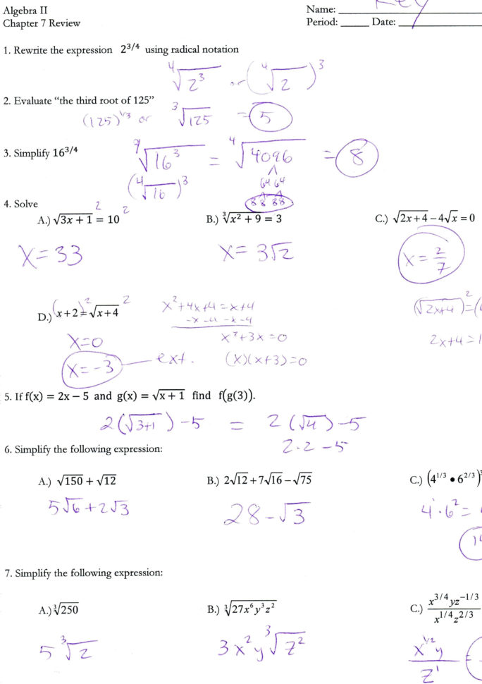 Printable Algebra Worksheets With Answer Key