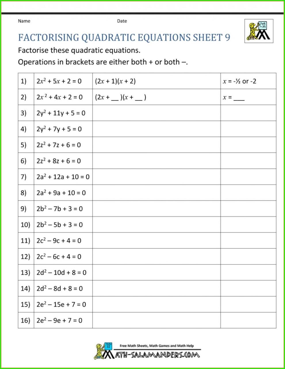 Algebra Grade 8 Math Worksheets