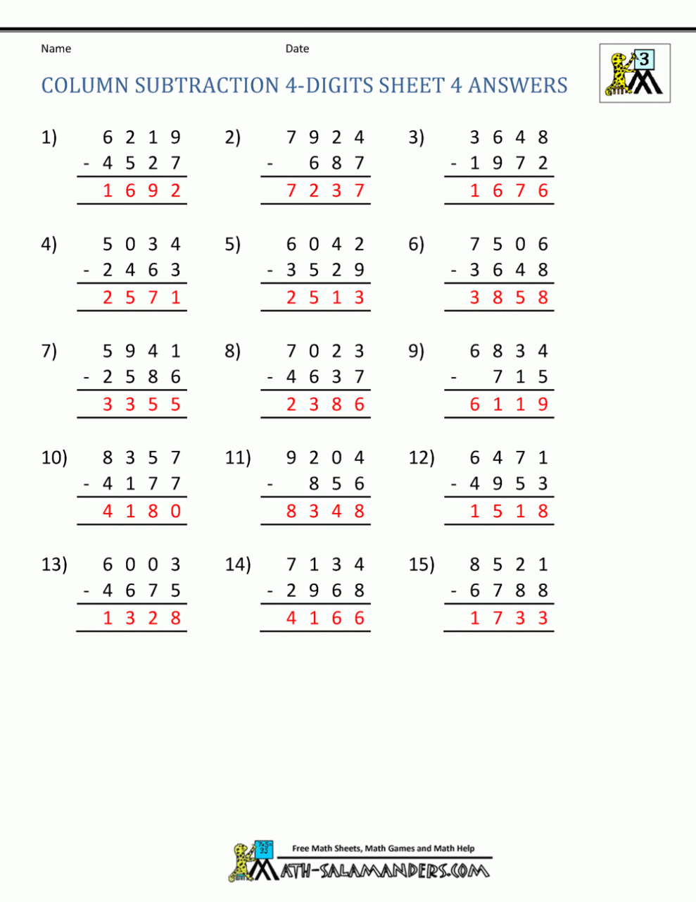 Addition And Subtraction Worksheets For Grade 4 Pdf