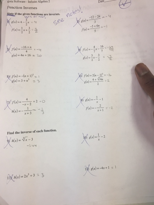 Inverse Functions Worksheet Algebra 2 Answers
