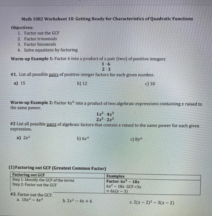 Algebra 1 8.2 Worksheet Characteristics Of Quadratic Functions Pdf