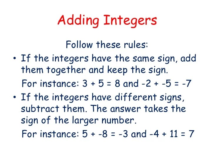How To Add And Subtract Negative And Positive Integers