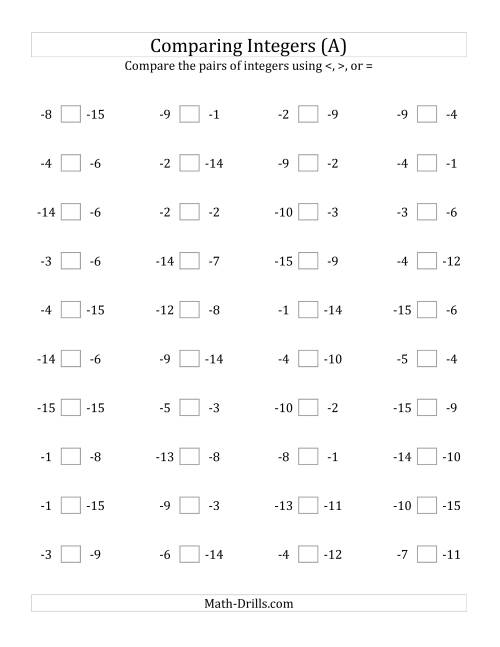 Addition Subtraction Multiplication And Division With Positive And Negative Integers Worksheet