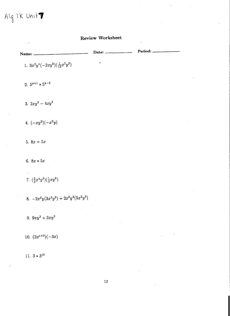 Algebra Equations Worksheets Grade 5