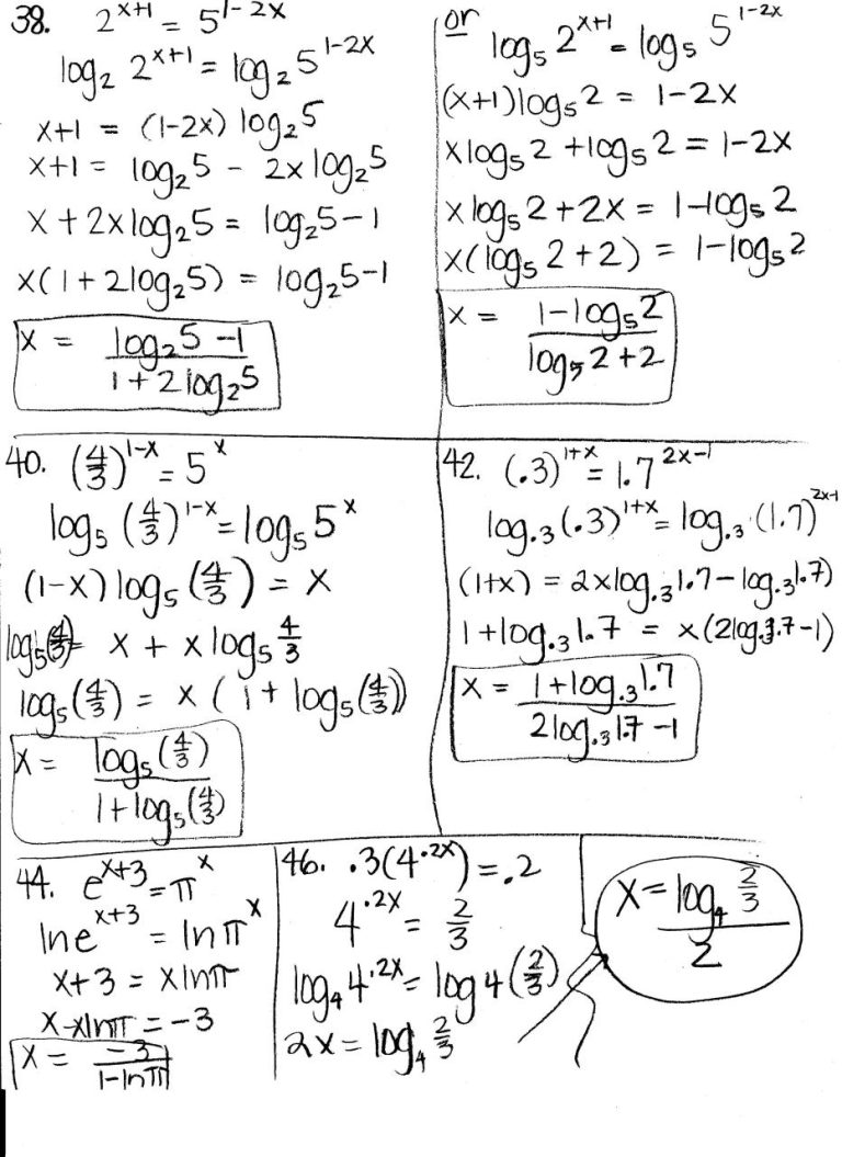 Exponential And Logarithmic Functions Worksheet Answers