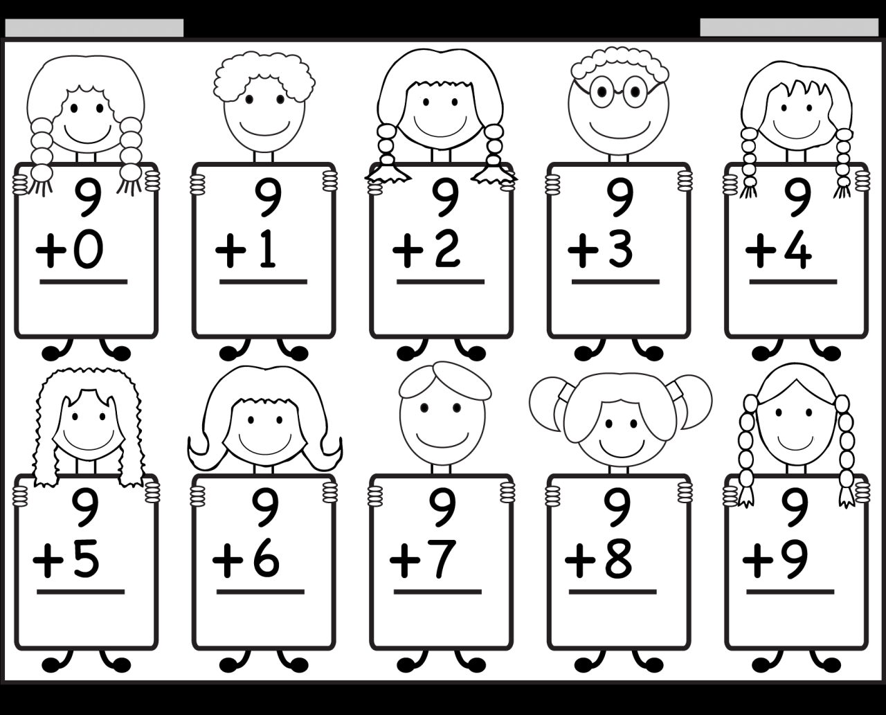 Beginner Addition Basic Addition facts 9 Kindergarten Addition