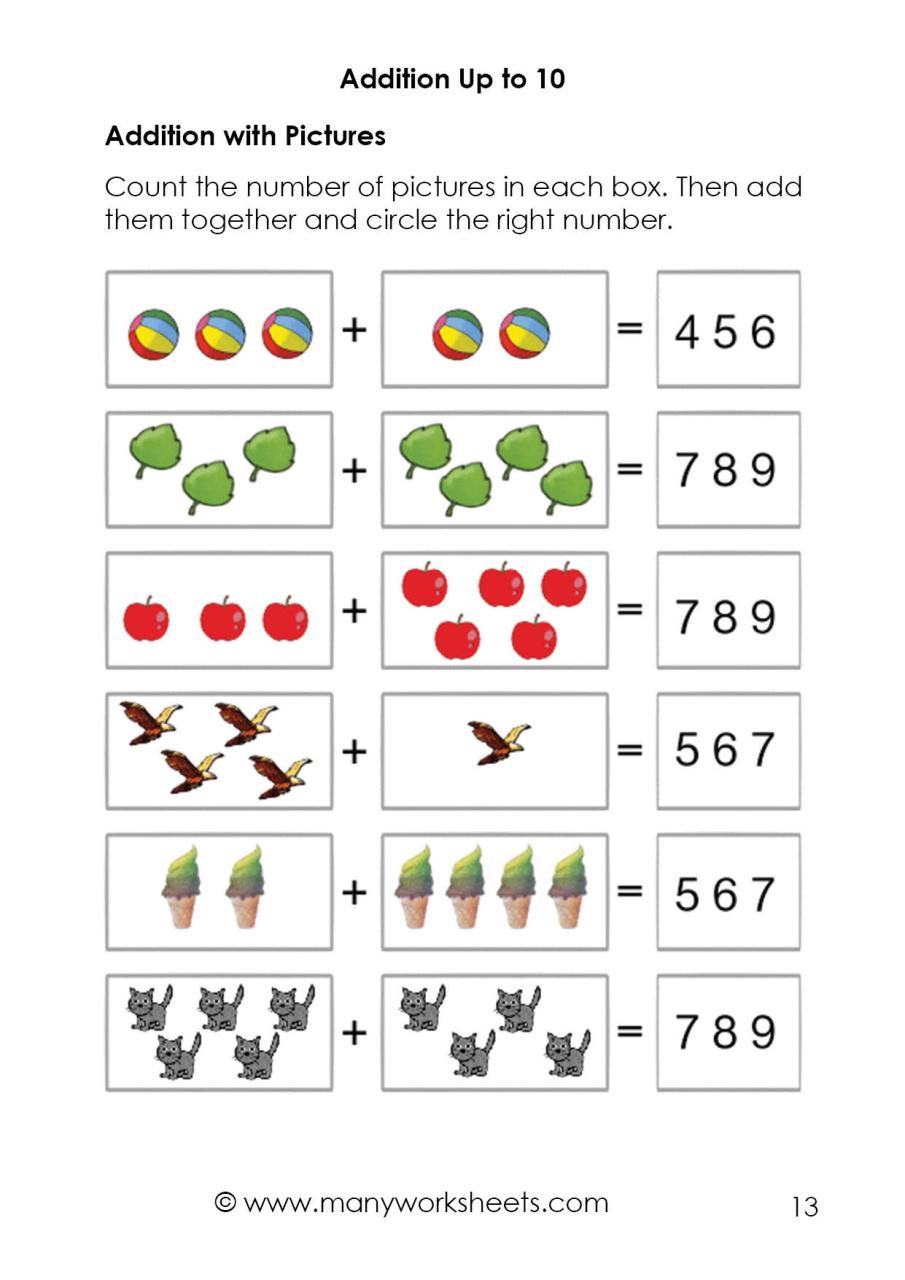 Kindergarten Addition Worksheets with Pictures 1