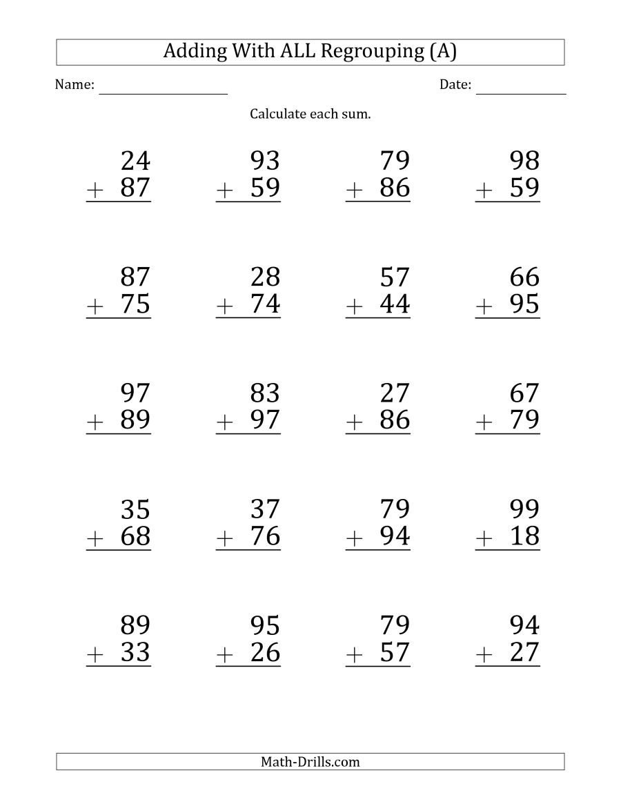 Double Digit Addition With Regrouping Worksheets Free