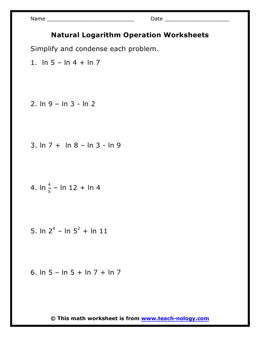 Solving Natural Log Equations Worksheet With Answers