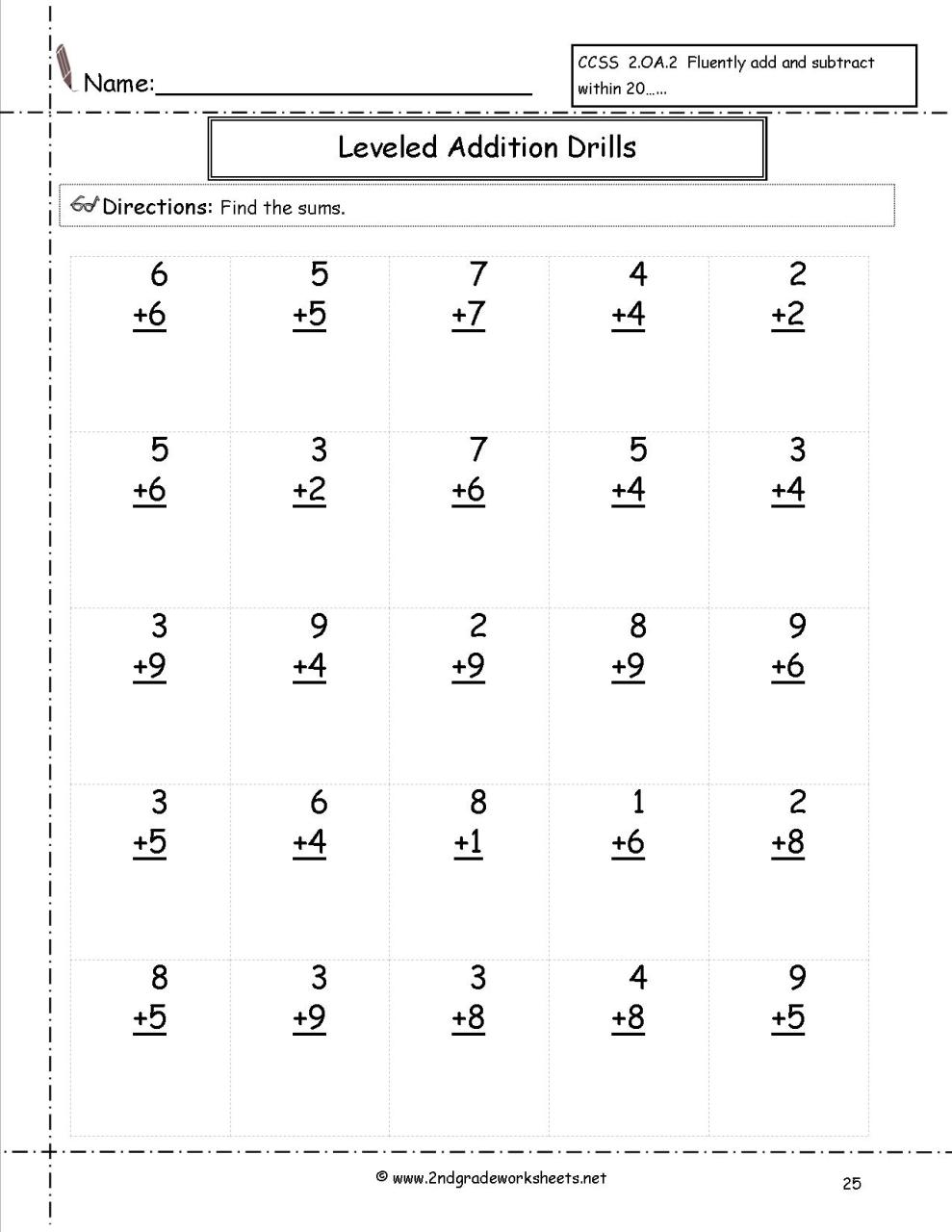 Addition Facts Worksheets Pdf