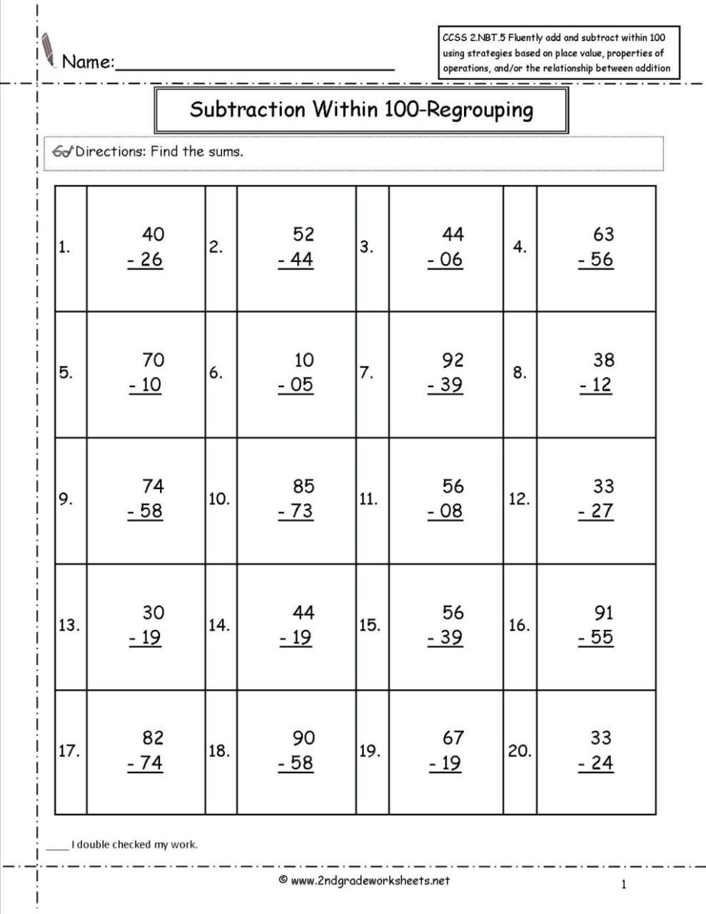 2nd Grade Addition And Subtraction Worksheets With Regrouping