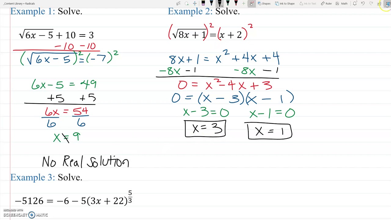 Solving Radical Equations YouTube