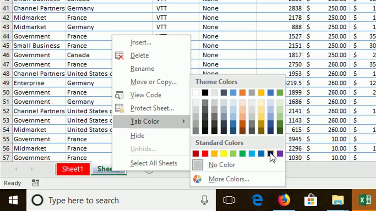Change Sheet Tab Color Excel
