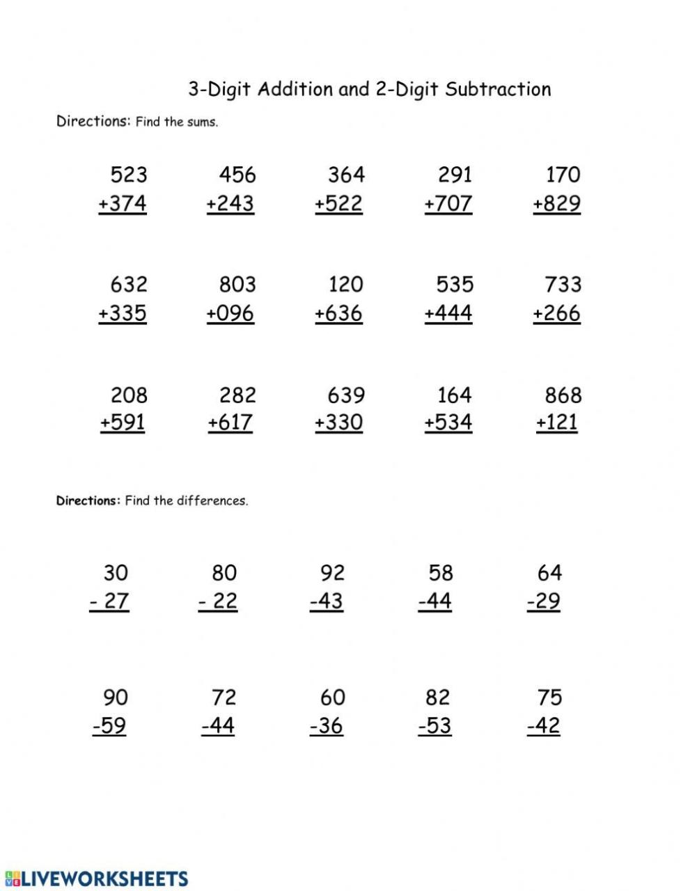 Mixed Addition And Subtraction Worksheets 2Nd Grade