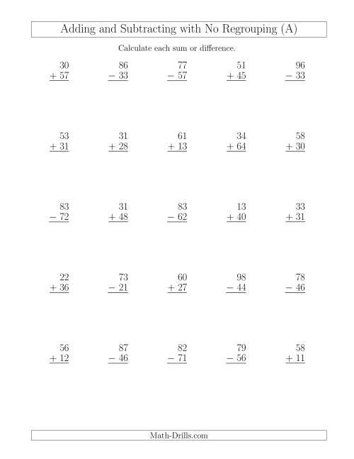 Free Two Digit Addition And Subtraction Worksheets