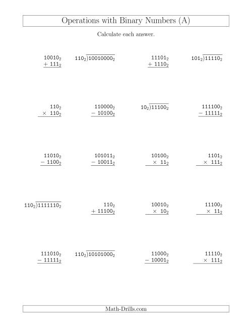 Worksheet On Addition And Subtraction Of Binary Numbers