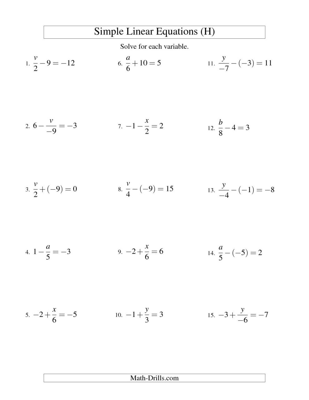 Solving One Step Variable Equations Worksheet Tessshebaylo