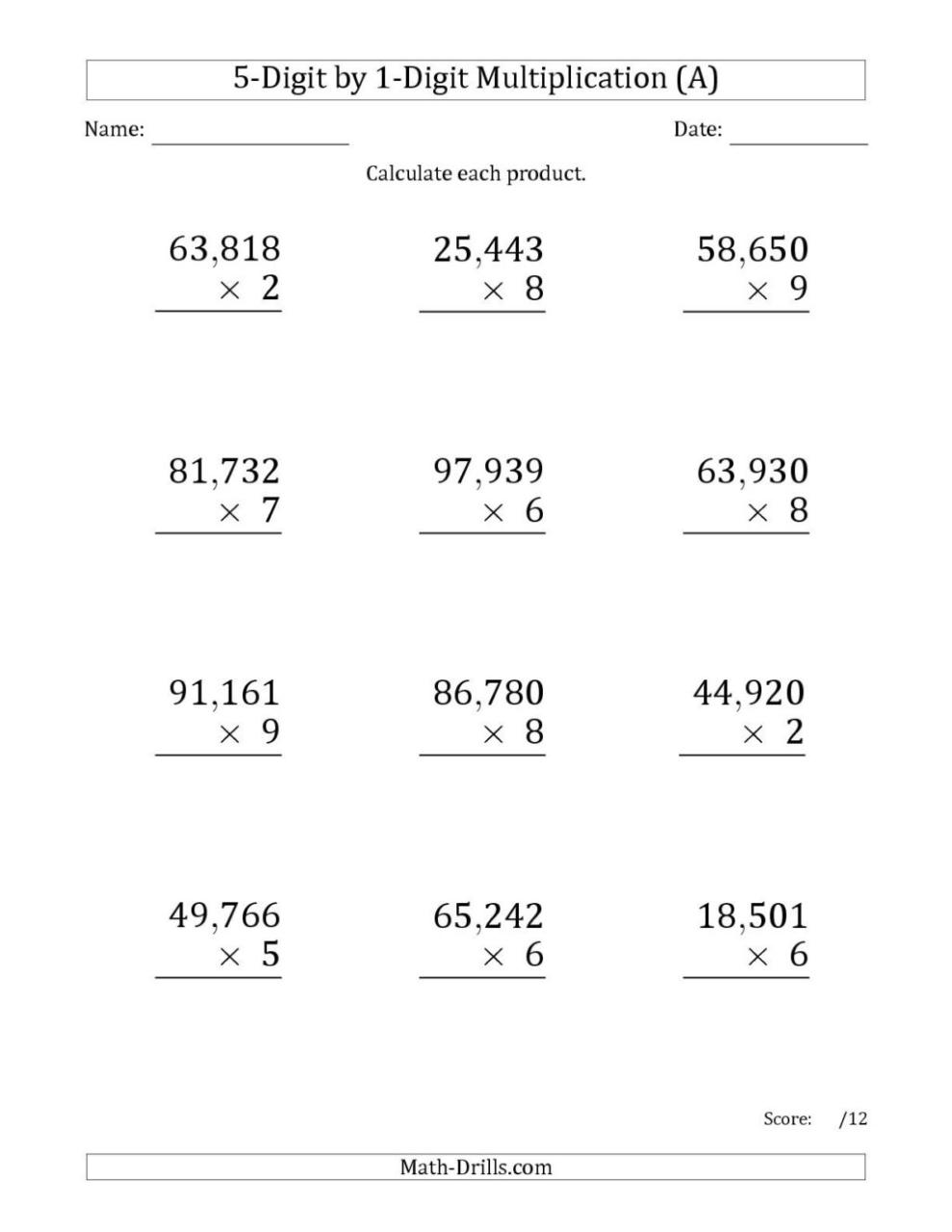 Math Worksheets For 6Th Grade Multiplication