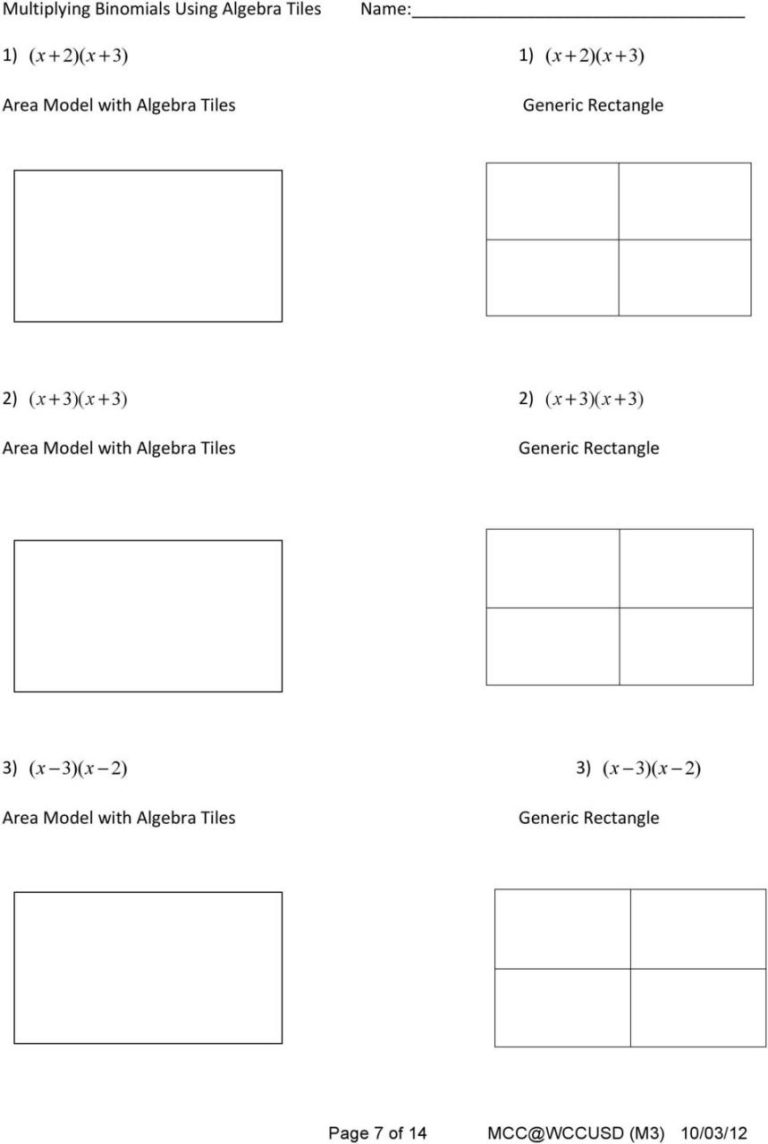 Algebra Tiles Polynomials Worksheets