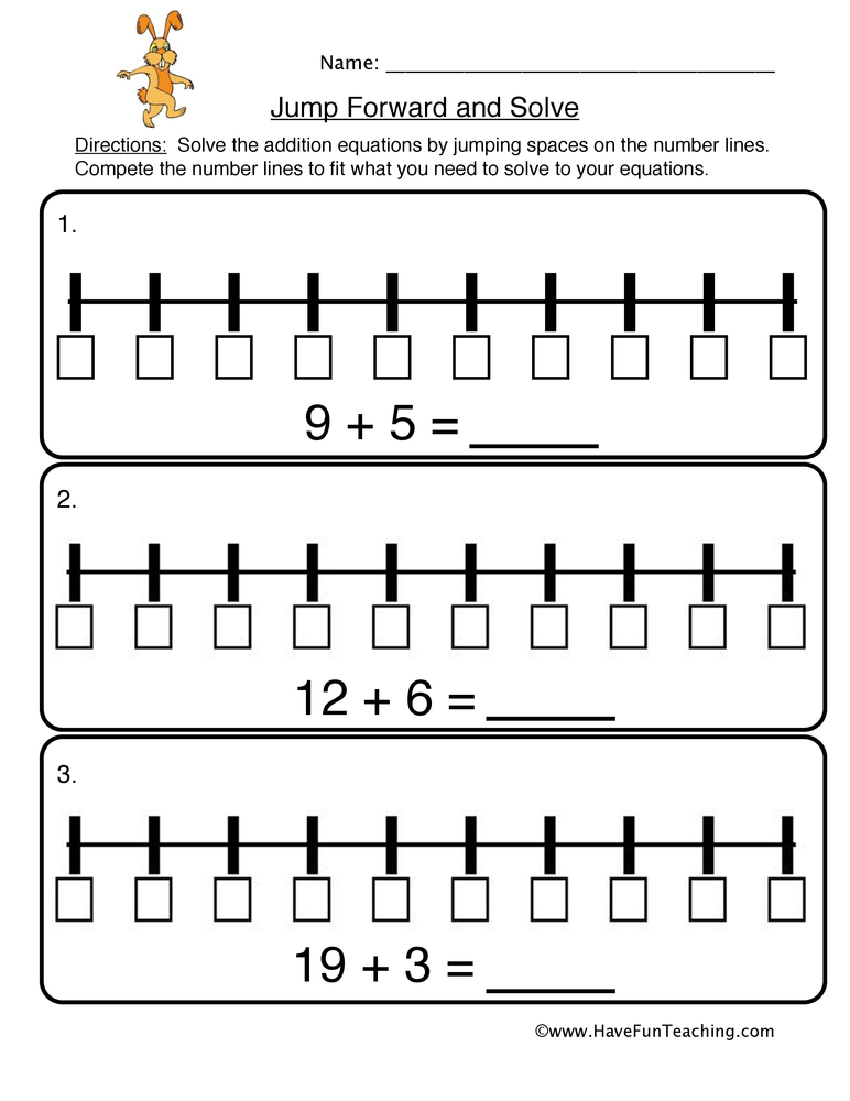 Number Line Jump Forward and Solve Worksheet • Have Fun Teaching
