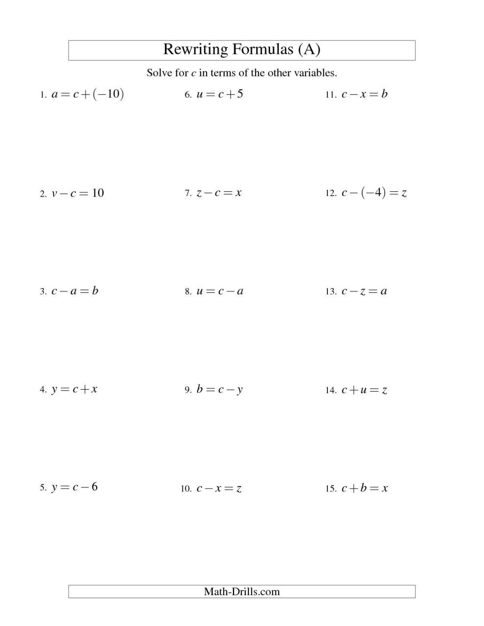 15 Best Images of Linear Equation Algebra 1 Worksheets Math Algebra
