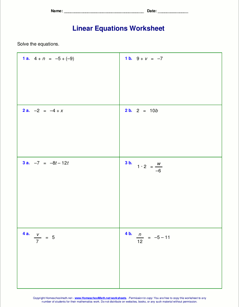 One Step Equations Worksheets Pdf