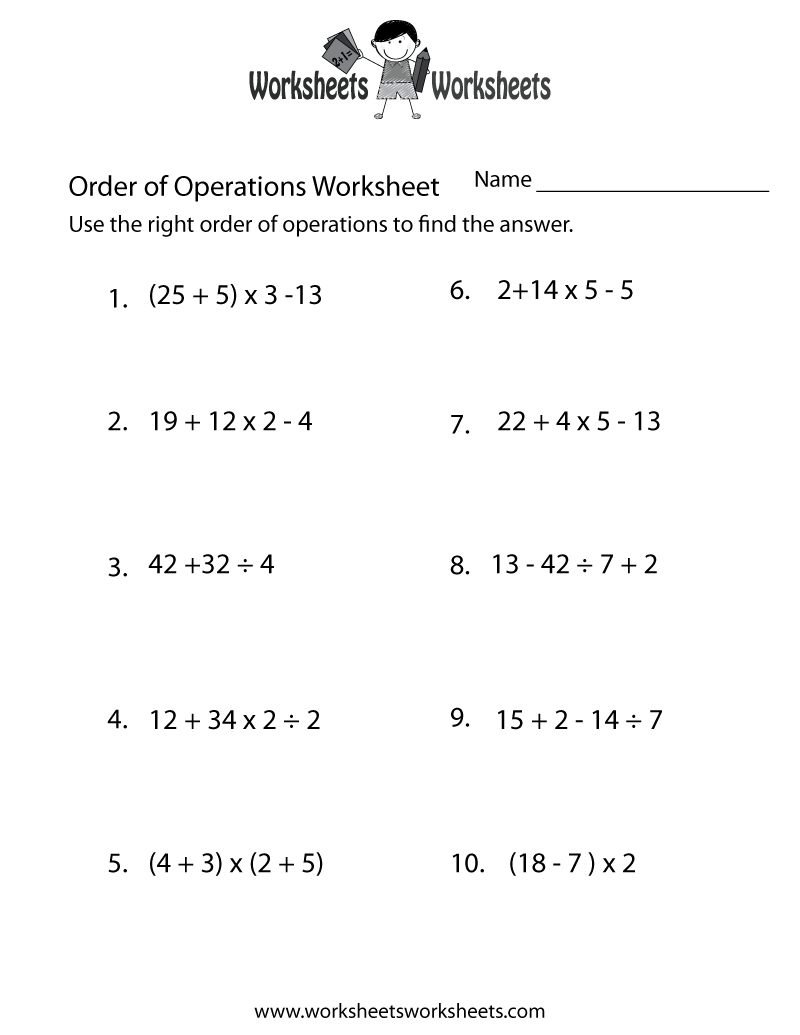 Math Order Of Operations Worksheets With Answers
