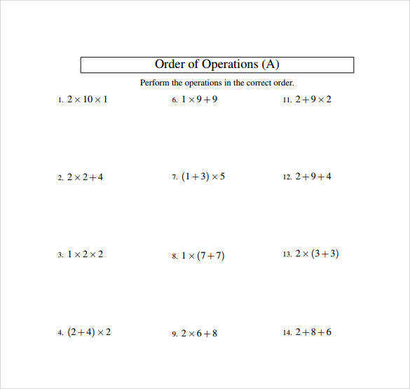 Order Of Operations Worksheet Pdf Math Aids