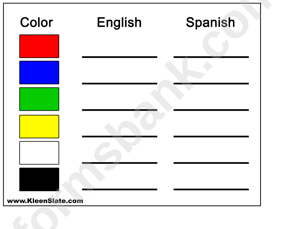 Spanish Colours Worksheet Pdf