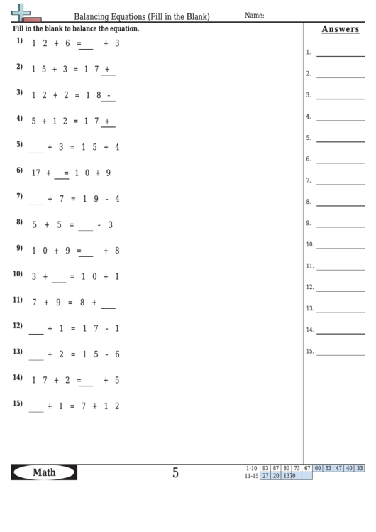 Balancing Equations (Fill In The Blank) Equation Worksheet With