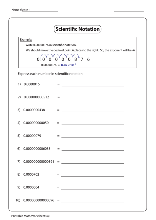 Scientific Notation Addition And Subtraction – Independent Practice Worksheet