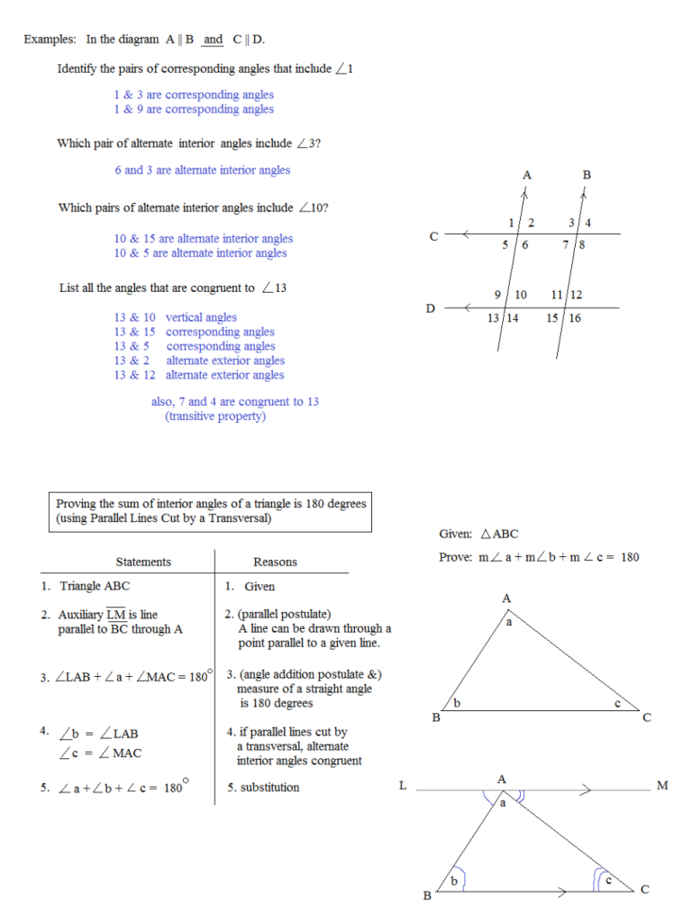 Parallel Lines Transversals And Algebra Worksheet Answers Pdf