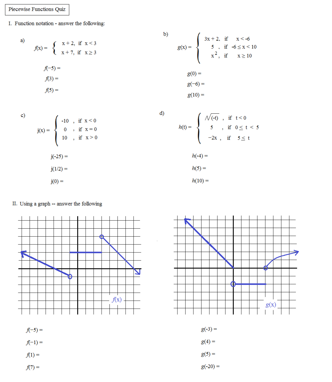 Math Plane Piecewise Functions & f(x) Notation