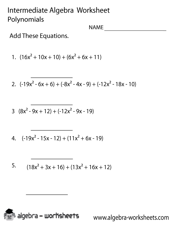 Polynomials Intermediate Algebra Worksheet Printable