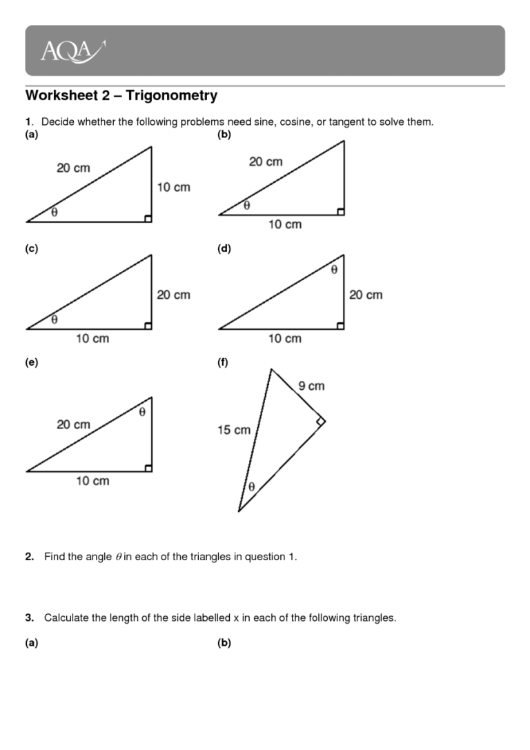 Algebra 2 Trigonometry Practice Worksheets