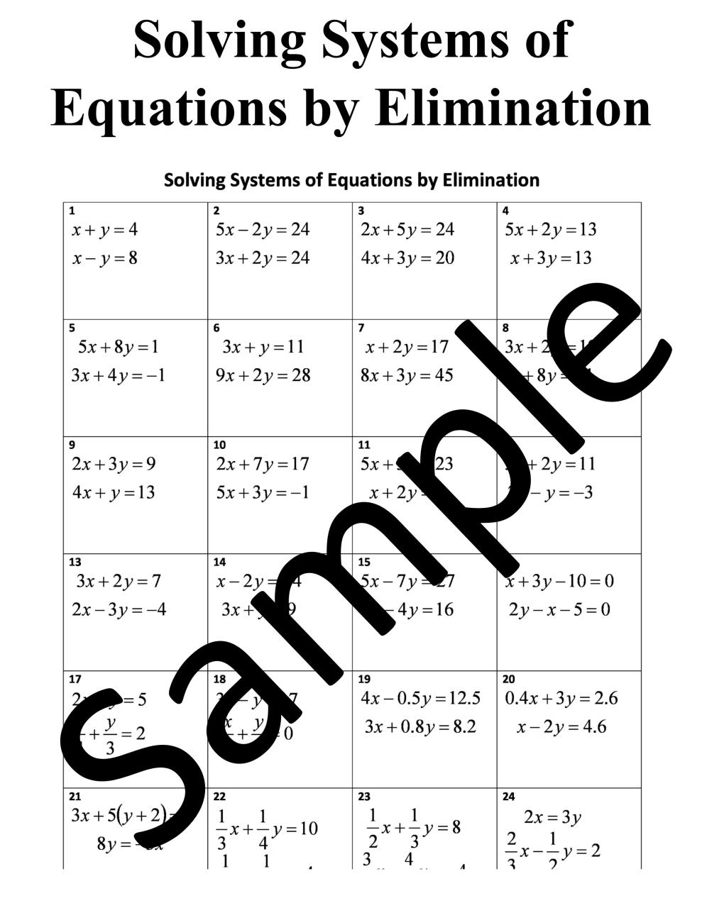System Of Equations Worksheet Elimination