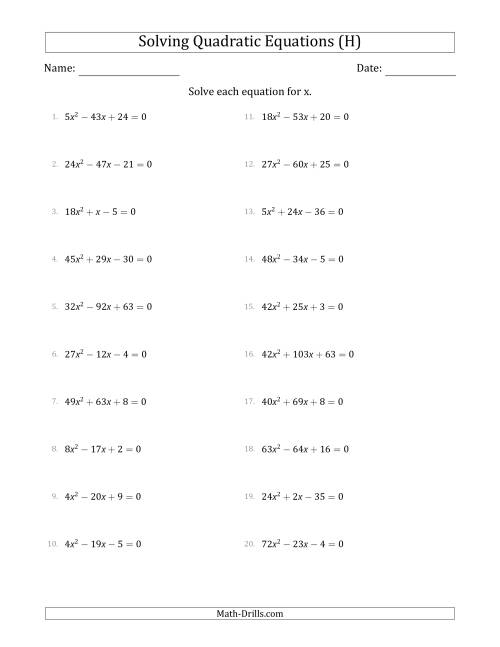 Solving Quadratic Equations with Positive 'a' Coefficients up to 81 (H)