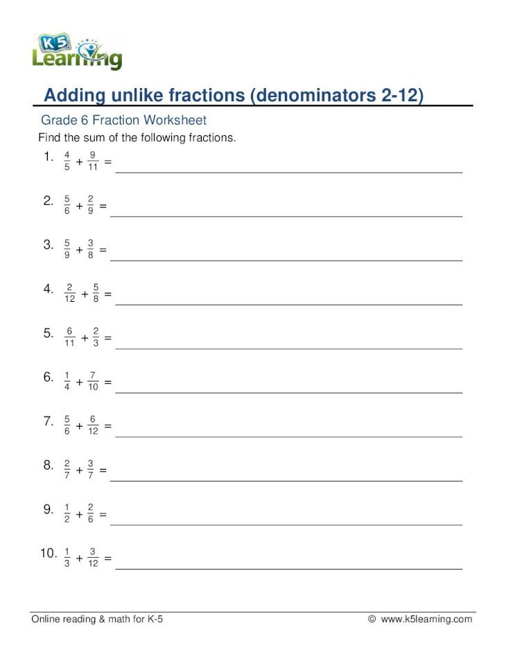 Adding Fractions With Unlike Denominators Worksheets Pdf / Adding
