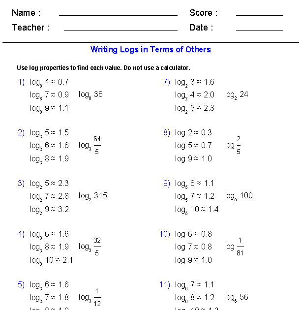 Solving Exponential And Logarithmic Equations Worksheet worksheet