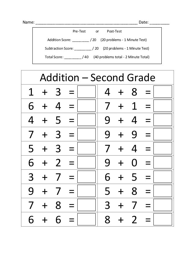 Addition And Subtraction Worksheet 2Nd Grade Pdf