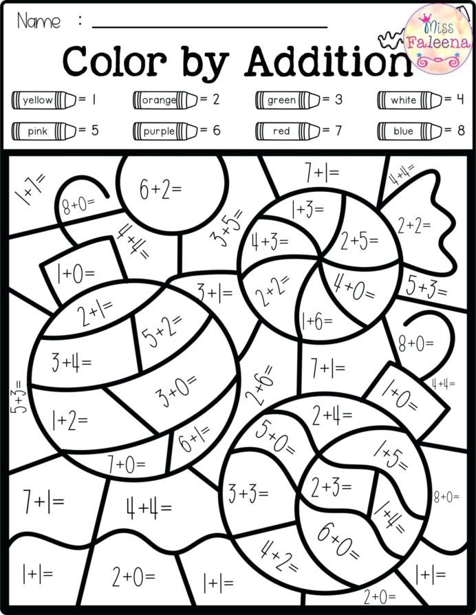 Color By Number Math Worksheets For Kindergarten