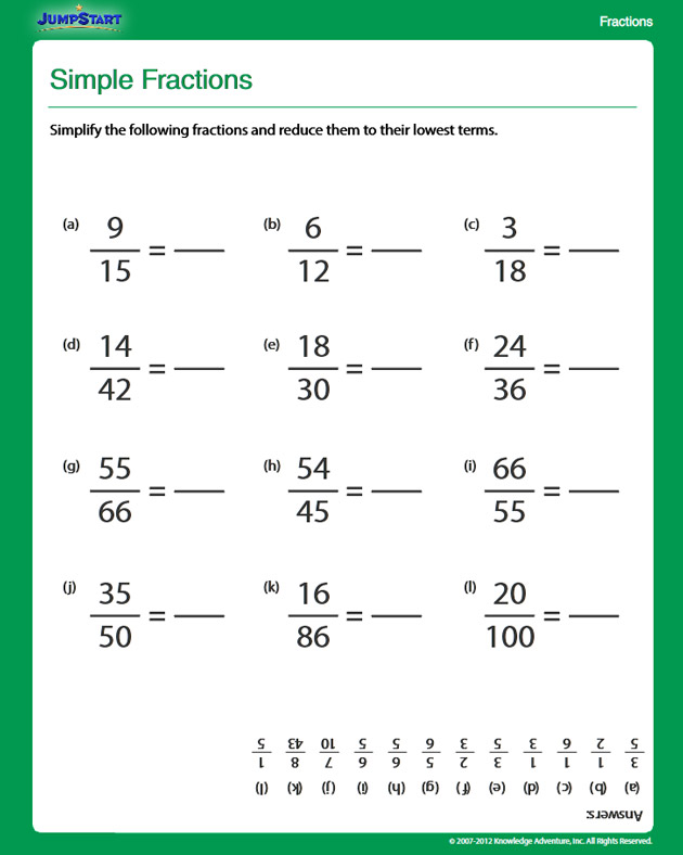Simple Fractions View Free Fractions Worksheet for 4th Grade JumpStart