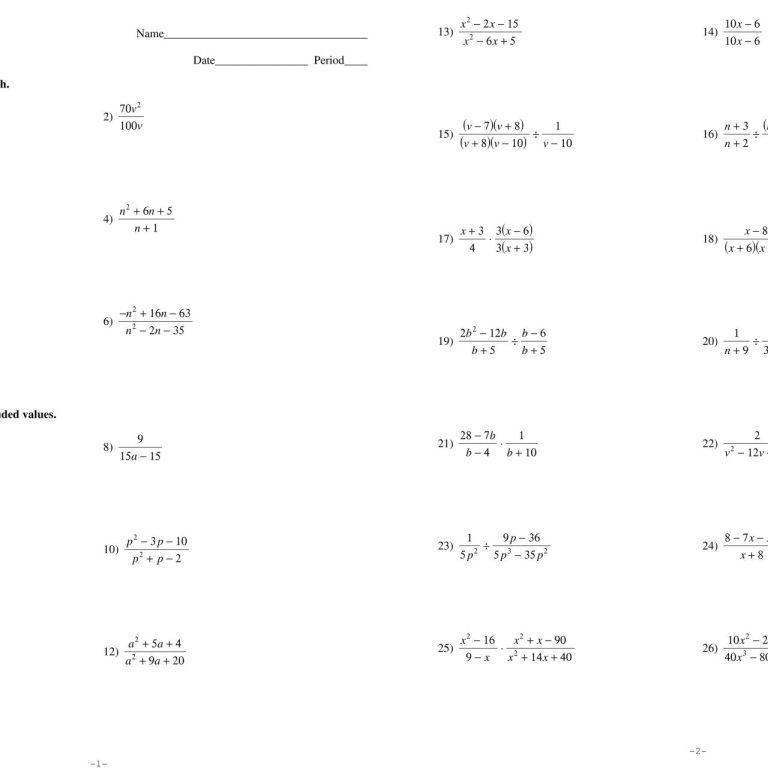 Simplifying Complex Fractions Worksheet Algebra 2